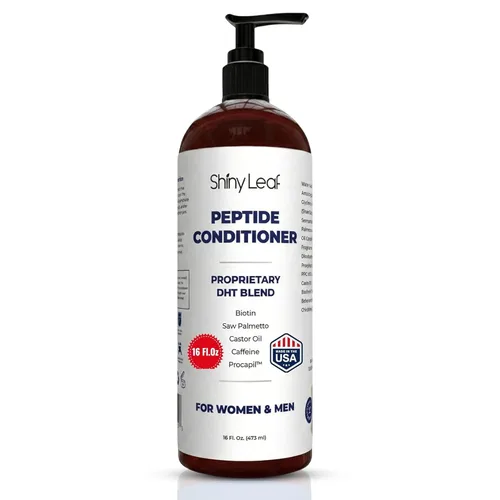 Shiny Leaf Acondicionador peptídico para adelgazamiento del cabello, bloqueador de DHT con biotina, cafeína y palma enana americana, fórmula