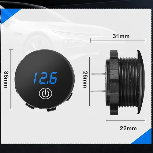 Miniatura 2 de 2 voltímetros de pantalla LED de 5 a 48 V CC para automóvil, medidor de voltaje digital impermeable con interruptor táctil para barco, vehículo