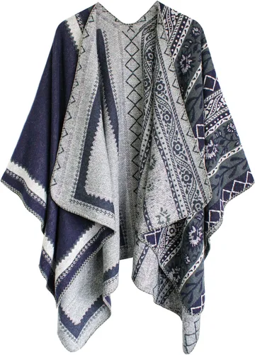 Miniatura 90 de Urban CoCo Poncho de colores para mujer, chal con frente abierto, color en bloques