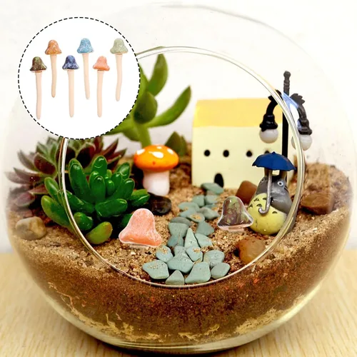 Miniatura 2 de Tofficu Decoración al aire libre, 6 piezas de cerámica de hongos de jardín, estacas, estatua de hongos para patio, césped, decoración de macetas al