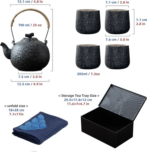 Miniatura 2 de TEANAGOO Juego de té japonés, juegos de té chino, tazas de té japonés de porcelana, juego de té chino de gongfu, juego de té asiático para adultos