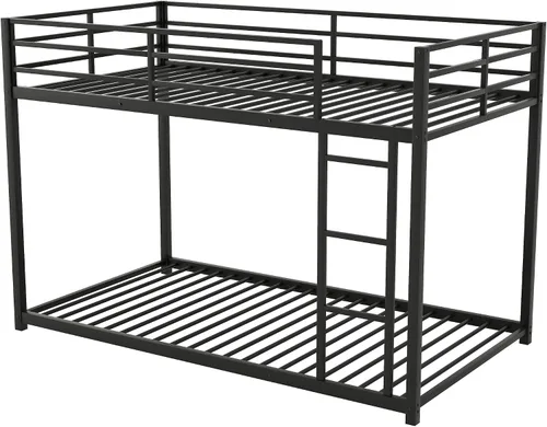Miniatura 7 de Harper & Bright Designs Litera de metal individual sobre individual, litera baja resistente con barandillas de seguridad y escalera (negro)