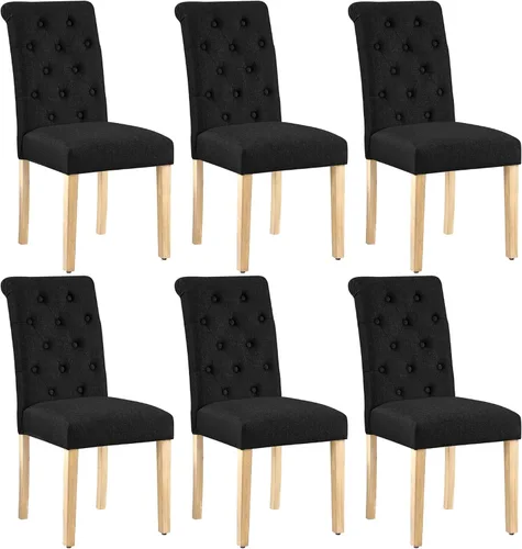 Miniatura 10 de Yaheetech Juego de 2 sillas de comedor tapizadas de tela con respaldo alto y patas de madera maciza para cocina, sala de estar, restaurante