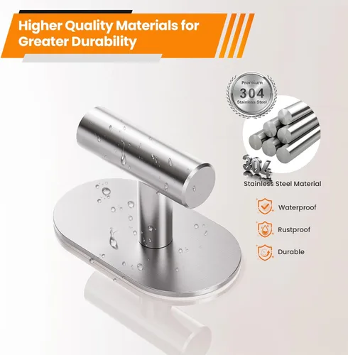 Miniatura 6 de Aikzik Ganchos adhesivos plateados resistentes, ganchos de pared para ducha, baño, toalla, abrigo, bata, ganchos de acero inoxidable para colgar