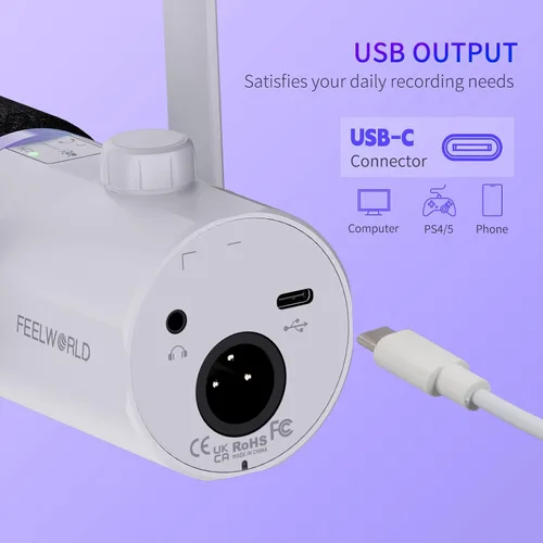 Miniatura 4 de FEELWORLD PM1 XLR USB Micrófono Dinámico con Brazo de Boom Regalos para Grabación de Pódcast, PC, Videojuegos, Transmisión en Vivo, Voz en Off