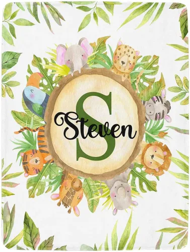 Miniatura 26 de Artsadd Manta personalizada con nombre, manta personalizada de animales de la selva, manta personalizada de safari para niños, niñas, baby shower