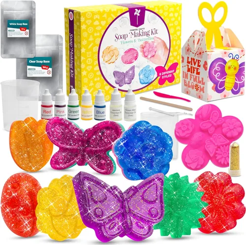 Miniatura 9 de Kit de fabricación de jabón DIY de Pinwheel Crafts para niños de 5, 6, 7, 8-12+ años con moldes, aromas, colorantes, brillo, red espumante - Kits