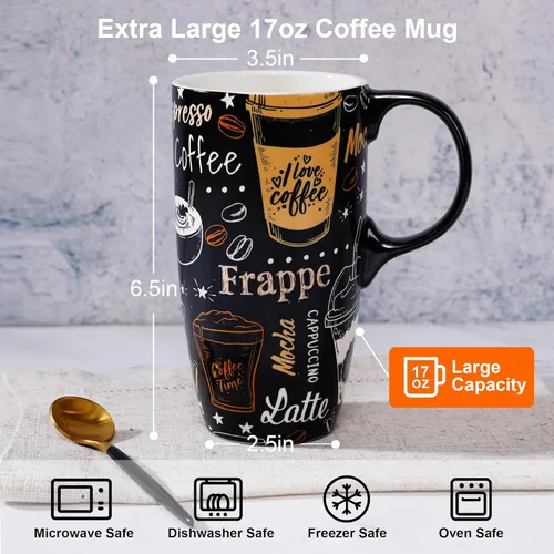 Miniatura 2 de Topadorn Taza de café de cerámica de 17 onzas con tapa y caja de regalo, taza de té de porcelana para amantes del café, café con leche capuchino