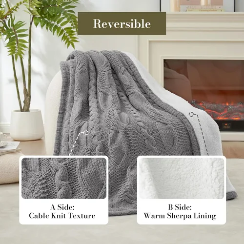 Miniatura 2 de Amélie Home - Manta de punto trenzado para sofá, mantas suaves y acogedoras de sherpa de chenilla para sofá, silla, hogar confortable, 50 x 60