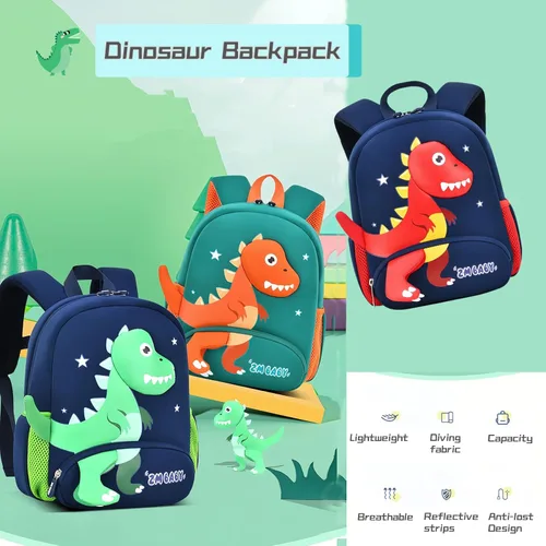 Miniatura 2 de Mochila de dinosaurio antipérdida para niños y niñas con correa de seguridad, B-azul+verde oscuro, Mochilas Daypack