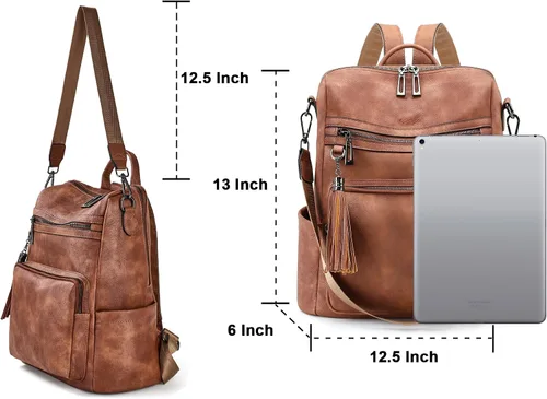Miniatura 73 de OPAGE - Mochila de cuero para mujer, con borla de moda, bolso de hombro, mochila grande, bolsa de viaje, gris, L