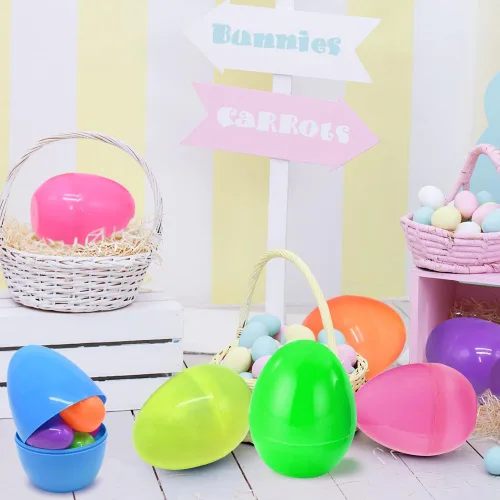 Miniatura 7 de LUKBERA Huevos de Pascua brillantes de plástico jumbo, 12 unidades, 6 pulgadas, rellenables, varios colores sólidos, huevos sorpresa vacíos