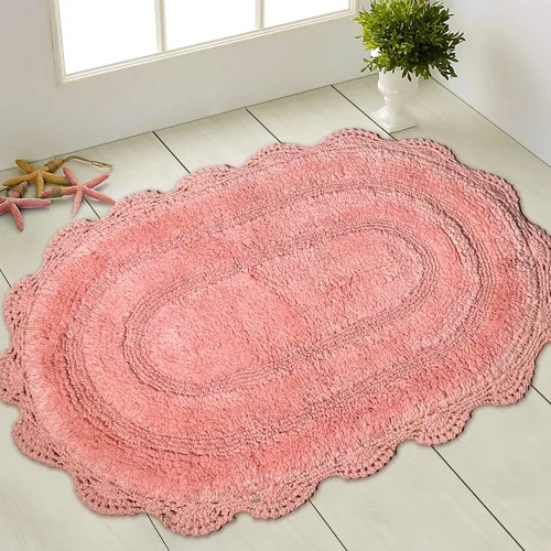 Miniatura 70 de Chardin home Alfombra de baño de ganchillo beige, alfombra de baño ovalada 100% algodón con borde de ganchillo artesanal hecho a mano, alfombra