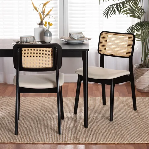 Miniatura 2 de Baxton Studio Dannon - Juego de 2 sillas de comedor, color crema/negro/marrón claro