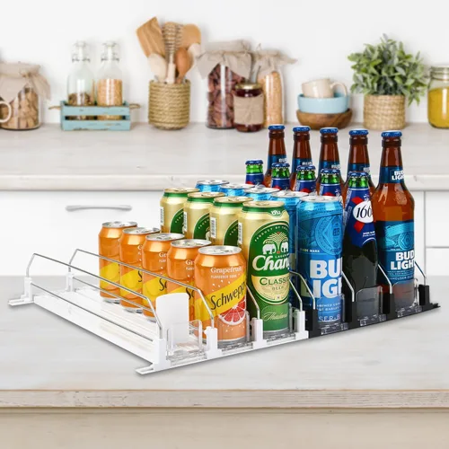 Miniatura 6 de Dispensador de latas de soda para refrigerador, estante de autoempuje de 3 filas, se adapta a hasta 15 latas, estante de almacenamiento de bebidas