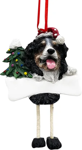 Adorno de perro Bernese Mt con "patas colgantes" únicas pintadas a mano y adorno de Navidad fácilmente personalizado