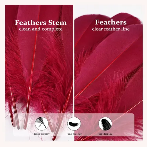Miniatura 3 de FeelfunFeather 120 piezas de plumas de ganso color vino tinto de 6-8 Pulgadas 15-20 cm. Plumas decorativas naturales a granel para manualidades DIY