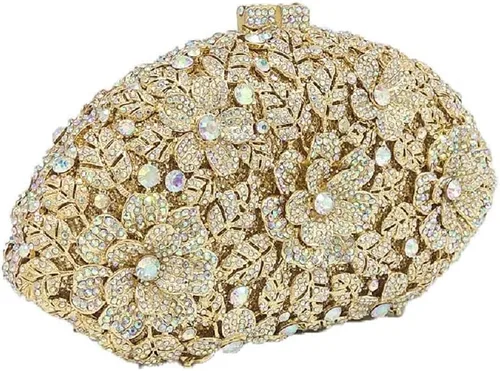 Miniatura 18 de Boutique De FGG Bolso de noche de flores de embrague de cristal de lujo para mujer, bolso de boda nupcial, bolso