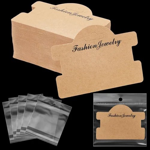 Miniatura 8 de Fulmoon 100 tarjetas de exhibición de pulseras para vender joyas de 3.94 x 2.83 pulgadas, tarjetas colgantes con bolsas de 4.33 x 5.51 pulgadas