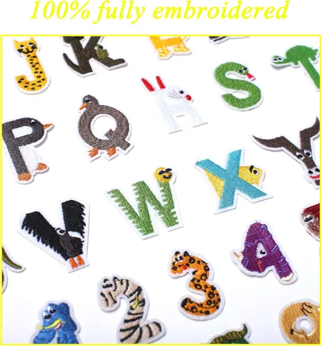 Miniatura 2 de Harsgs 72 unidades de parches bordados para planchar con letras y números de animales, parches bordados con letras A-Z y números 0-9