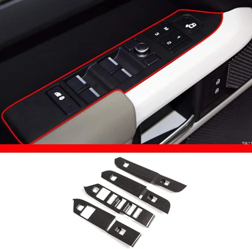 Miniatura 9 de Accesorios de coche para Land Rover Defender 110 130 2020 ABS Fibra de carbono Ventana Interruptor de elevación Botones Cubierta del marco