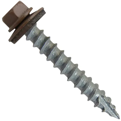 Miniatura 29 de Tornillos de metal para techos n.º 14 x 1-1/2 pulgadas, cabeza hexagonal de arandela de piel de buque Tornillo de techo de chapa metálica. Buckskin