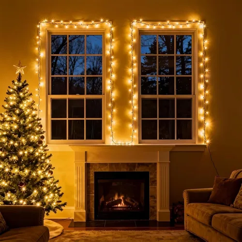 Miniatura 7 de LUCKY SHINE 150 luces LED de Navidad de color blanco cálido, tira de luces con cable verde de 50 pies, certificación UL, calidad comercial, para uso