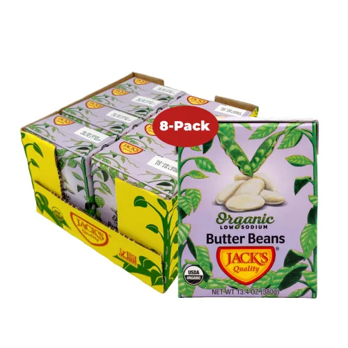 Jack's | Granos de mantequilla blanca orgánica de 13.4 onzas | Relleno de proteína y fibra, bajo en sodio y sin OMG | (paquete de 8)