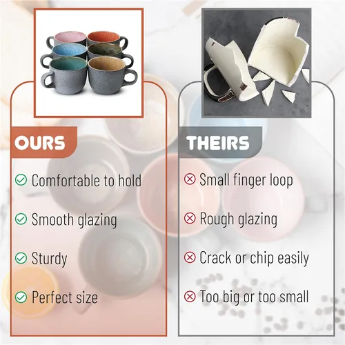 Miniatura 5 de BTAT - Juego de tazas de café de porcelana, 14 onzas (14.0 fl oz), paquete de 6, tazas de café de cerámica, negro mate exterior y colorido