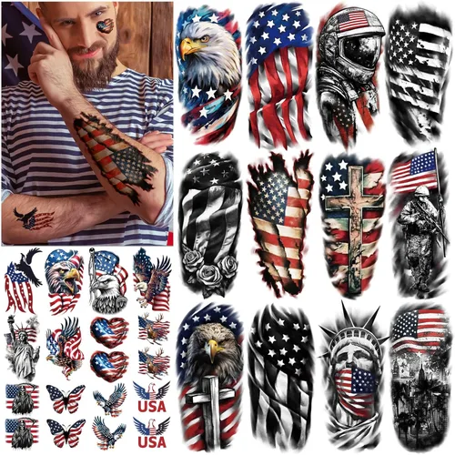 Miniatura 11 de 77 hojas de tatuajes temporales geométricos de animales, 17 hojas de medio brazo 3D de leones, zorro, lobo, búho, tigre, tatuajes falsos