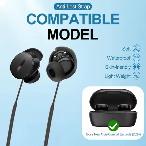 Miniatura 2 de PUCGUE Correa Anti-Pérdida Compatible con Bose New QuietComfort Earbuds 2024, Cordón Deportivo de Silicona para Bose New QC Earbuds Negro