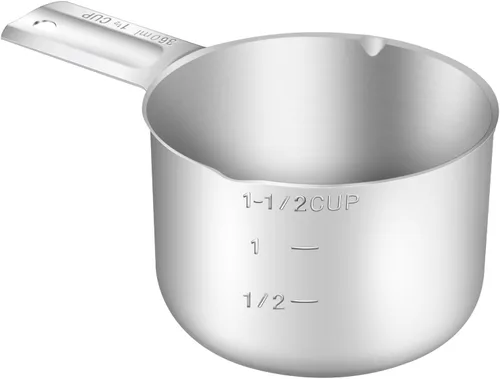 1 pieza 1-1/2 tazas (360ml, 12oz) Taza medidora única, cuchara medidora de acero inoxidable, medición métrica y en EE. UU., apta para lavavajillas