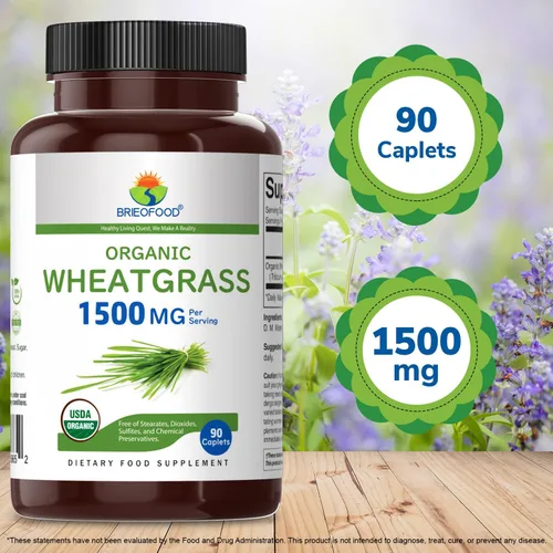Miniatura 6 de Brieofood Hierba de trigo orgánica 1500 mg, 45 porciones, vegetariana, sin gluten, 90 tabletas vegetarianas