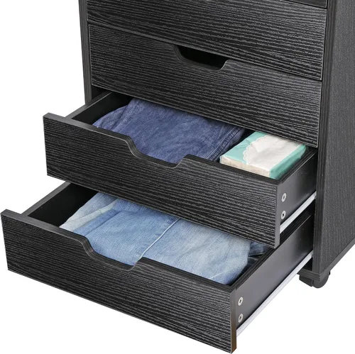 Miniatura 9 de ZENY Cómoda de 5 cajones, archivador móvil con ruedas, gabinete de almacenamiento para oficina en casa debajo del escritorio, cajones de Negro