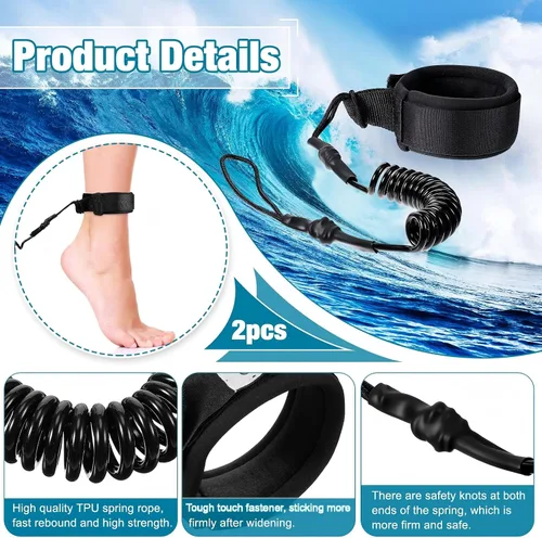 Miniatura 3 de 2 correas de tabla de surf, correa en espiral, para tabla de remo, para tabla de surf, compatible con SUP Surfing, correa de cuerda de pierna