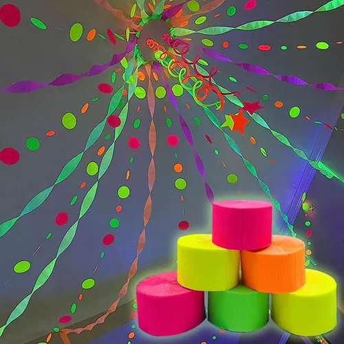 Miniatura 3 de Decoraciones de serpentinas de neón brillantes para fiestas de 400 pies, serpentinas de papel crepé brillante, serpentinas de papel neón