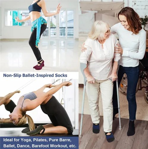 Miniatura 90 de Ozaiic - Calcetines de yoga para mujer con correas y agarres antideslizantes, ideales para pilates, Pure Barre, ballet, danza y entrenamiento