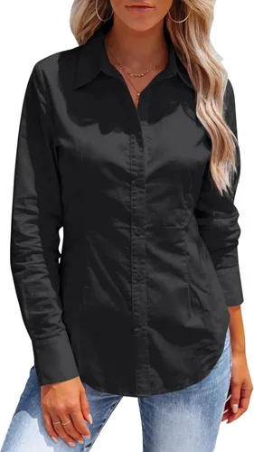Miniatura 11 de Button Down Shirts for Women Long Sleeve Dress Shirts Collared Work Wrinkle Free Office Solid Blouses Fitted Tops