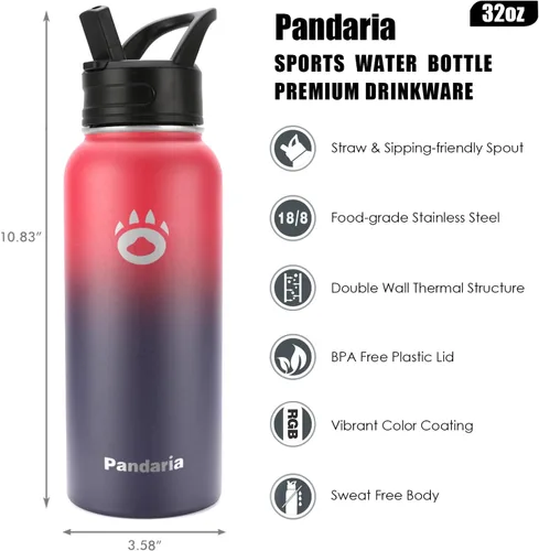 Miniatura 4 de Insulated Water Bottle 32oz, Stainless Steel Water Bottle with Straw & Spout Lids & Paracord Handle with Straw Vampire