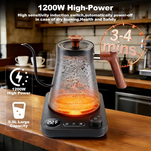 Miniatura 8 de Hervidor eléctrico digital inteligente con control de temperatura variable, interior de acero inoxidable, hervidores eléctricos de cuello de cisne