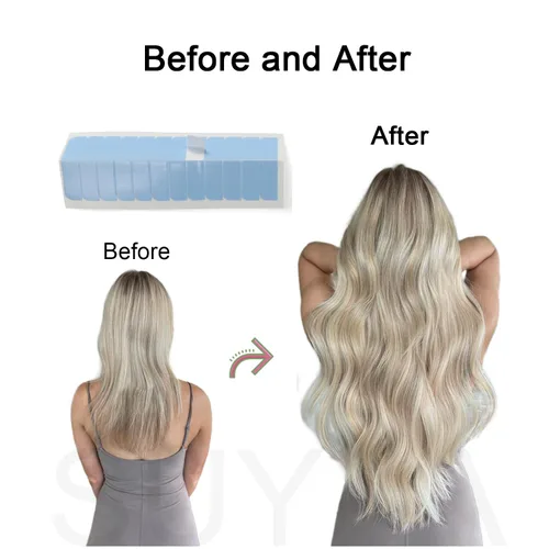 Miniatura 6 de SUYYA 120 pestañas de cinta de extensión de cabello de doble cara para repuesto de 1.6 in x 0.3 in (azul 120 piezas)
