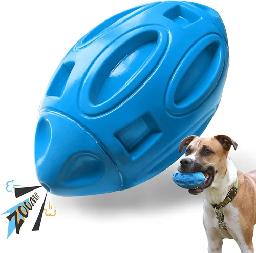 EASTBLUE Juguetes para perros con sonido para masticadores agresivos: Bola de goma para cachorros con chirriador, juguete para mascotas casi