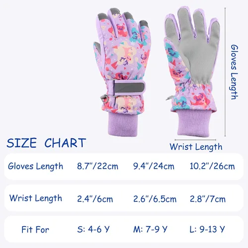 Miniatura 6 de JANGANNSA Guantes de esquí de invierno para niños y niñas, guantes de nieve para clima frío, guantes de esquí y snowboard impermeables con forro