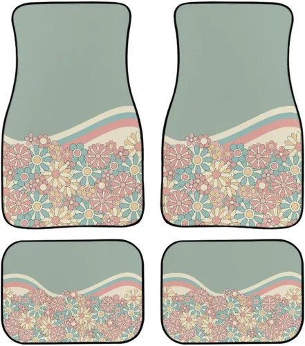 Miniatura 14 de Tapete de piso de automóvil con diseño floral de margaritas hippie abstractas, almohadillas antideslizantes, accesorios de automóvil para mujeres