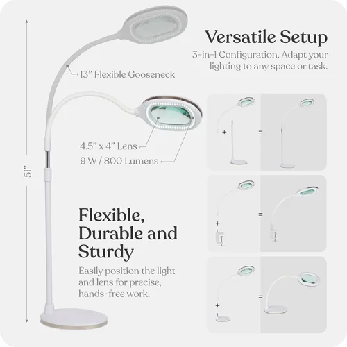 Miniatura 5 de Brightech LightView Pro - Lámpara de escritorio LED con lupa con luz, pasatiempos y lectura, flexibilidad y durabilidad, lámpara de pie con lupa LED