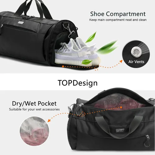 Miniatura 6 de TOPDesign Bolsa de gimnasio para mujeres y hombres, bolsa de lona unisex con compartimento para zapatos y bolsillo húmedo para viajes, deportes