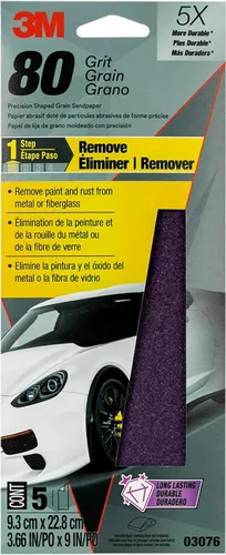 Papel de lija de alto rendimiento 3M, 03076, grano 80, 3 2/3 x 9 pulgadas, 5 hojas por paquete