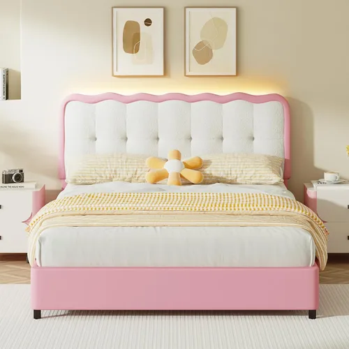 Miniatura 8 de BarnFurin Base de cama individual, cama de plataforma tapizada con cabecera de nube, marco de cama moderno con diseño suave anticolisión, no Negro