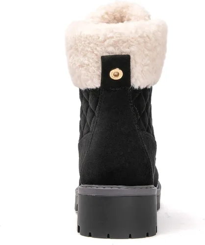 Miniatura 5 de GLOBALWIN Botas de tobillo acolchadas para mujer, botas de combate de moda, con cordones, tacón bajo, botines de piel cálida para mujer