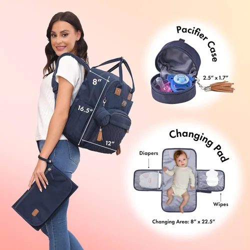 Miniatura 2 de Dikaslon - Mochila para pañales con cambiador portátil, funda para chupete y correas para cochecito, bolsas de bebé unisex grandes para niños y Azul